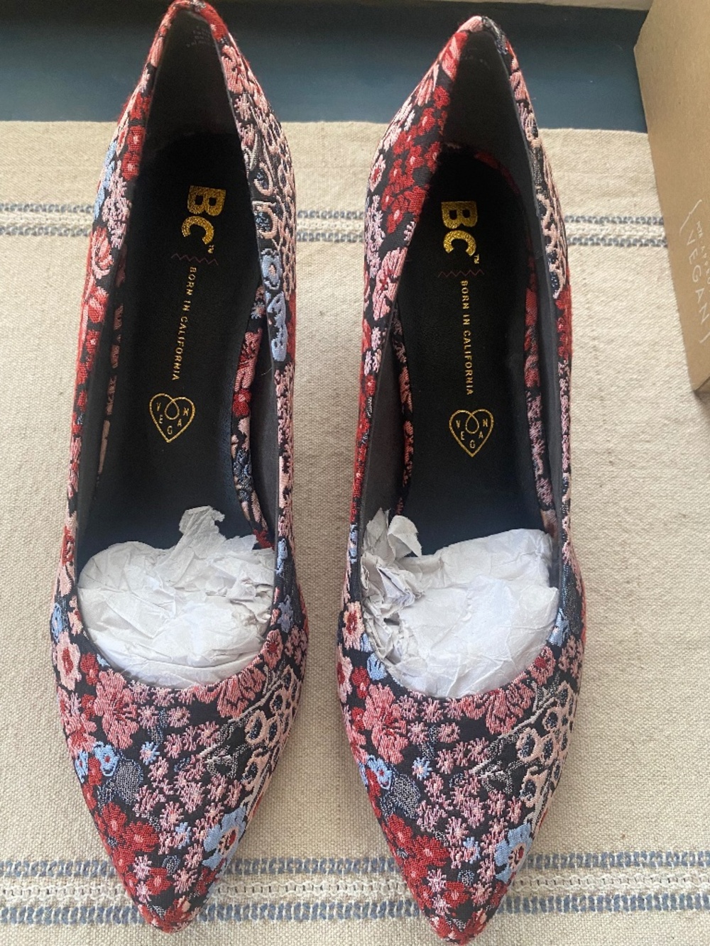 BC Footwear Karat Black Floral Kitten Heels